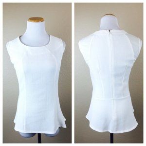 AKIRA White Sheer Panel Textured Blouse Top SMALL Sleeveless Scoop Neck